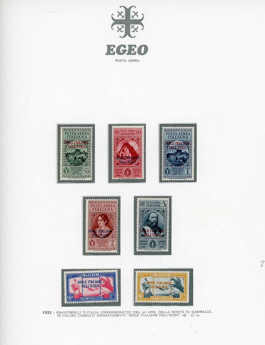 Garibaldi, Serie completa dei francobolli delle isole Egee del 1932, inclusi Castelrosso e la pos...