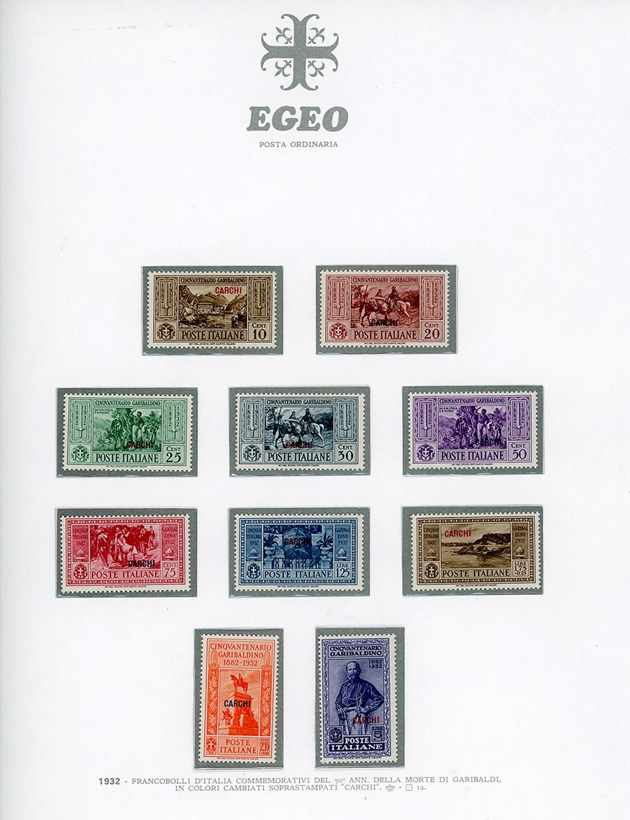 Garibaldi, Serie completa dei francobolli delle isole Egee del 1932, inclusi Castelrosso e la pos...