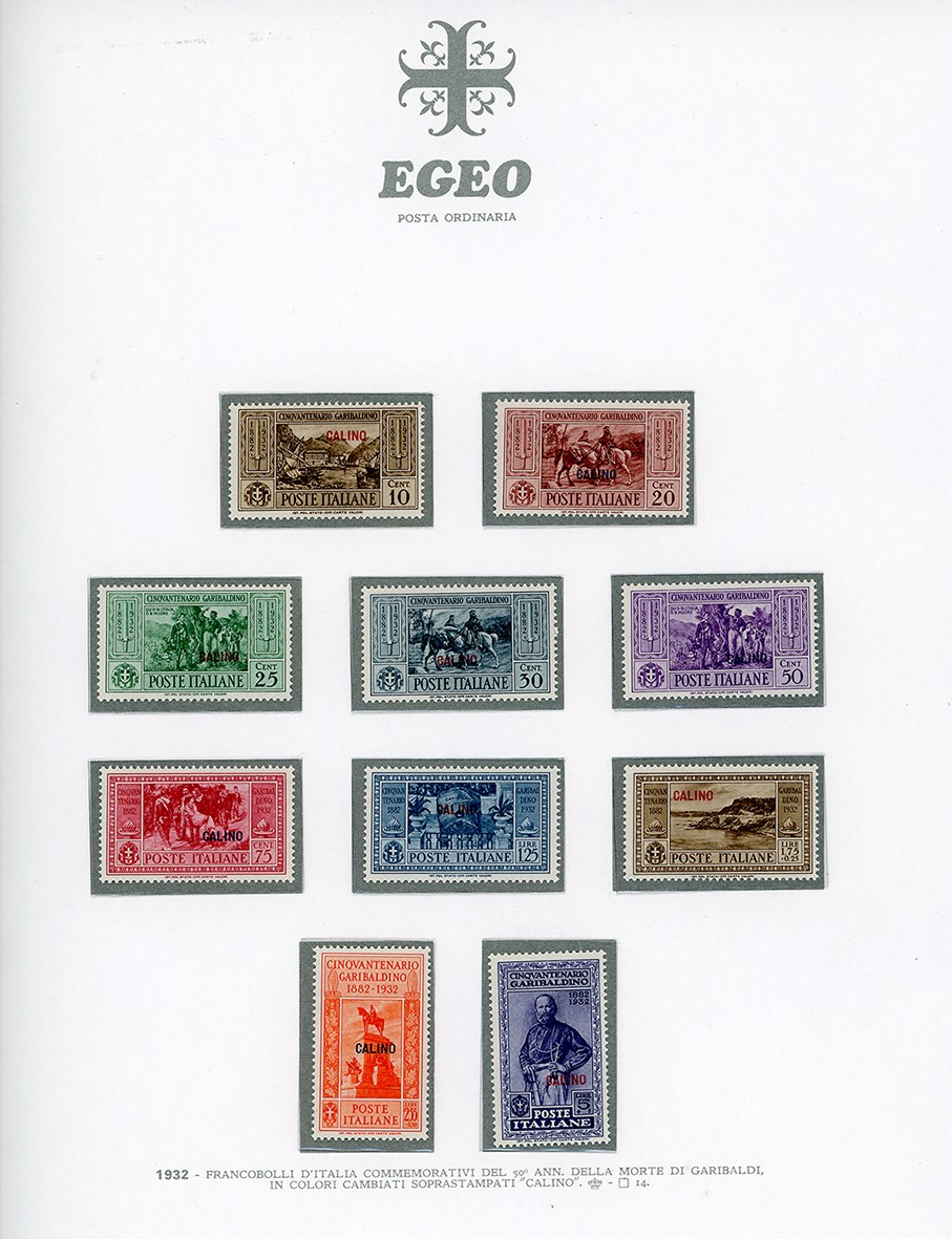 Garibaldi, Serie completa dei francobolli delle isole Egee del 1932, inclusi Castelrosso e la pos...