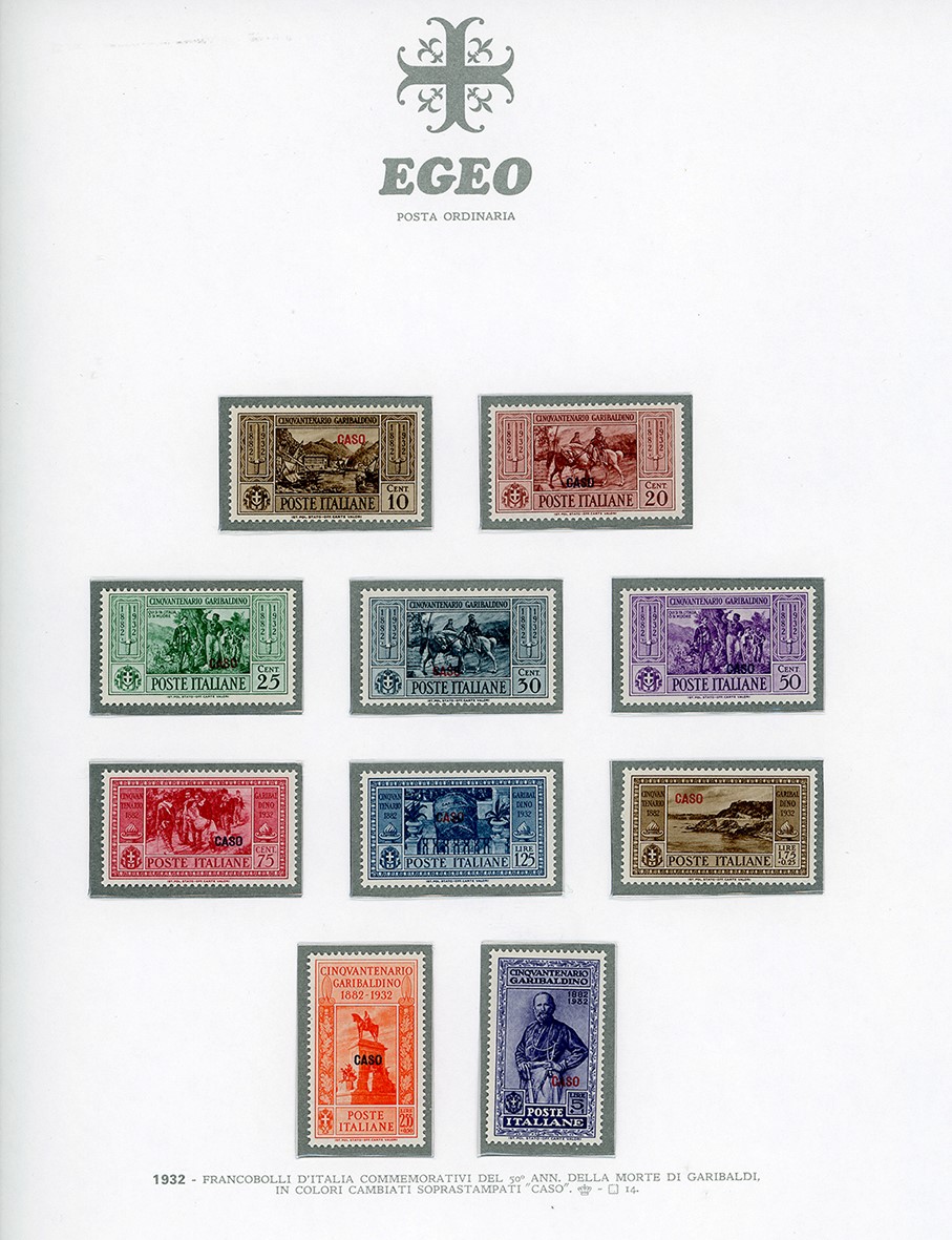 Garibaldi, Serie completa dei francobolli delle isole Egee del 1932, inclusi Castelrosso e la pos...