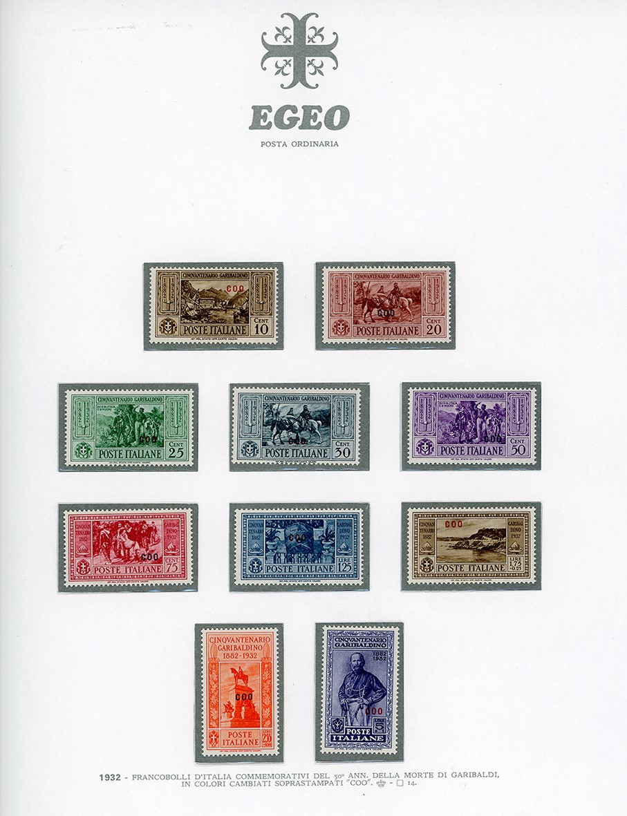 Garibaldi, Serie completa dei francobolli delle isole Egee del 1932, inclusi Castelrosso e la pos...