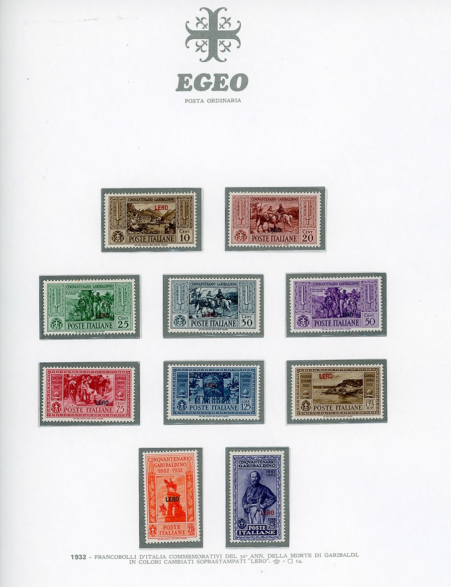 Garibaldi, Serie completa dei francobolli delle isole Egee del 1932, inclusi Castelrosso e la pos...