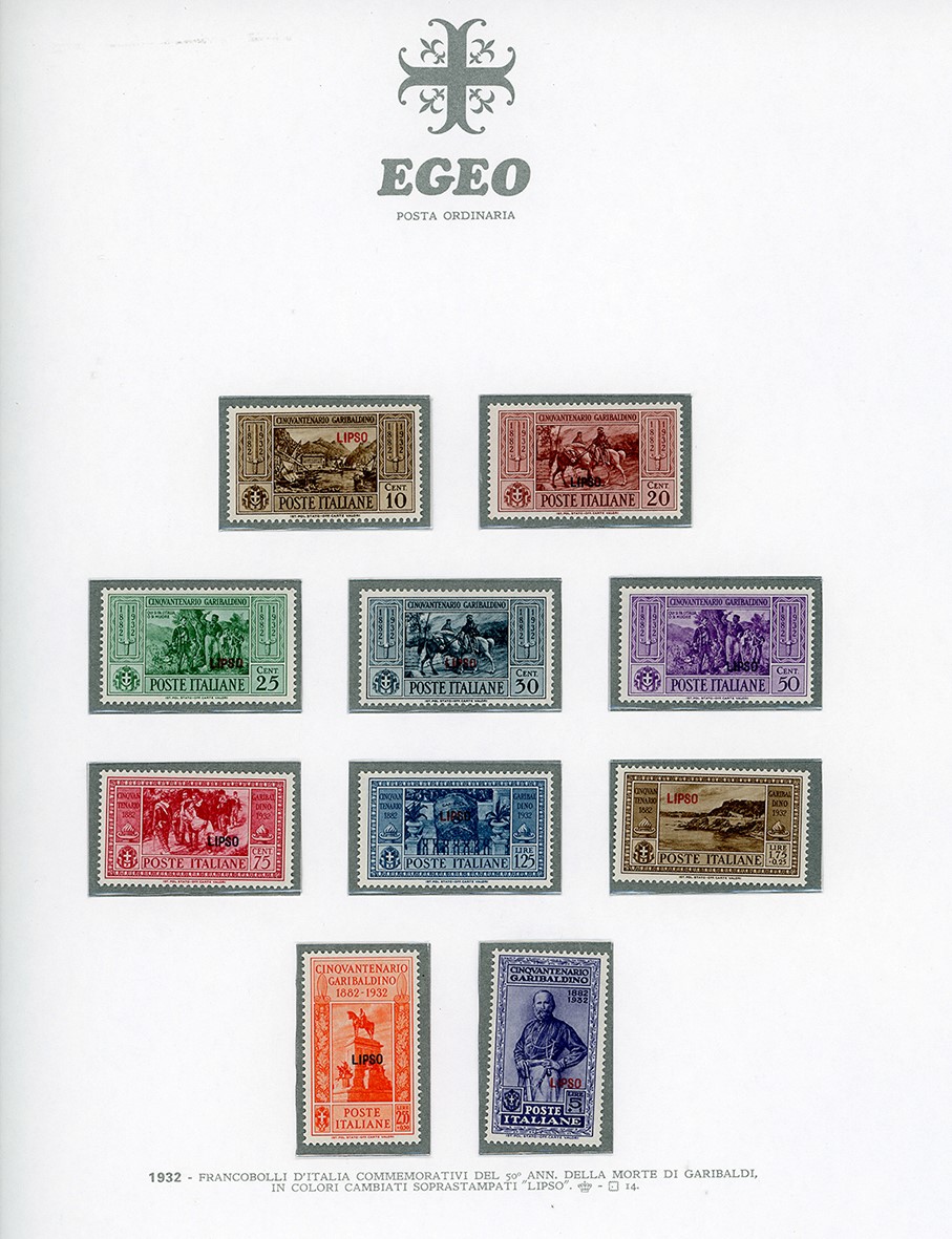 Garibaldi, Serie completa dei francobolli delle isole Egee del 1932, inclusi Castelrosso e la pos...