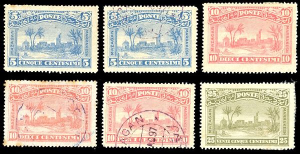 MAROCCO-MAZAGAN A MARRAKECH 1897 - Lotto di sei esemplari nuovi o usati (Yv.53,54,55).