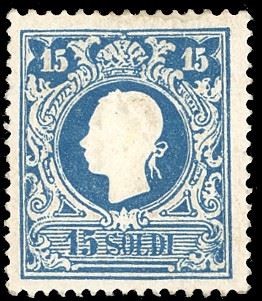 1858 - 15 soldi azzurro, I tipo (27), buona centratura, nuovo, gomma originale, perfetto. Raro e molto bello. Cert. E.Diena e Ferrario.
