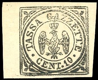 1859 - 10 cent. nero Aquilotto (5), filetto orizzontale di separazione quasi invisibile, nuovo, gomma originale, perfetto. Interessante e non comune. A.Diena, Ferrario.