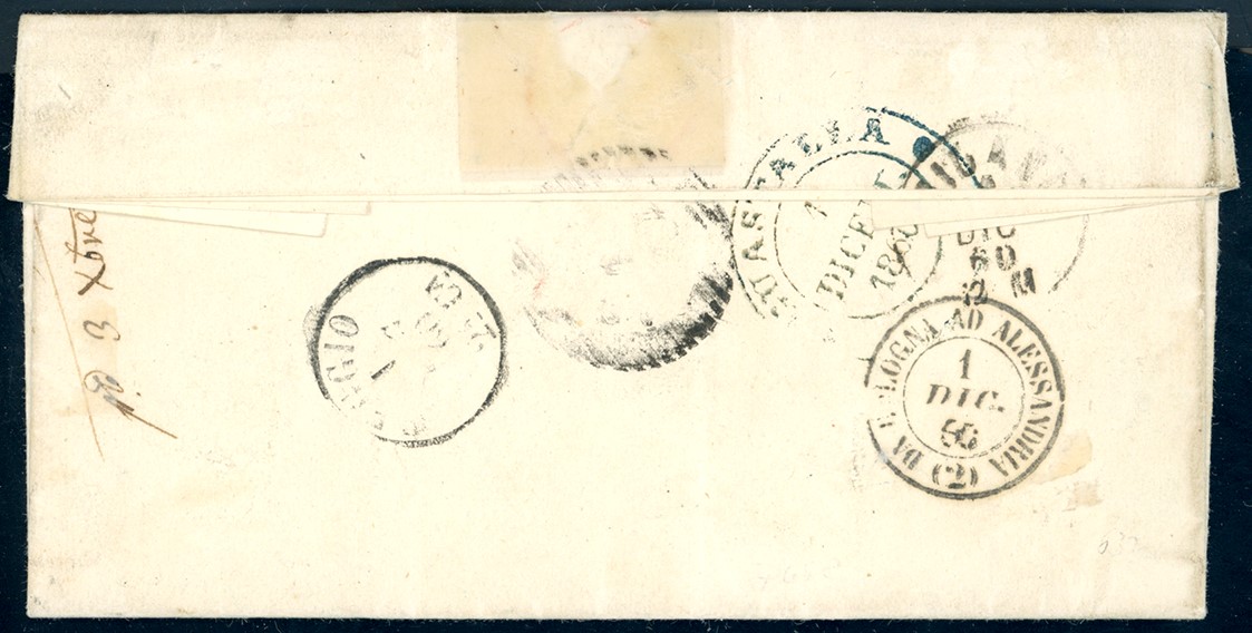 LUZZARA, Cartella in azzurro R1 - 20 cent. IV emissione di Sardegna (15C) su lettera datata 19/11...