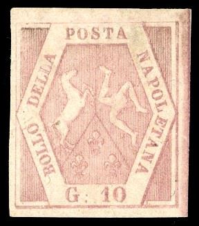 1858 - 10 grana rosa brunastro, I tavola (10), nuovo senza gomma, perfetto e ben marginato. Molto fresco. E.Diena. Ex coll. Imperato.