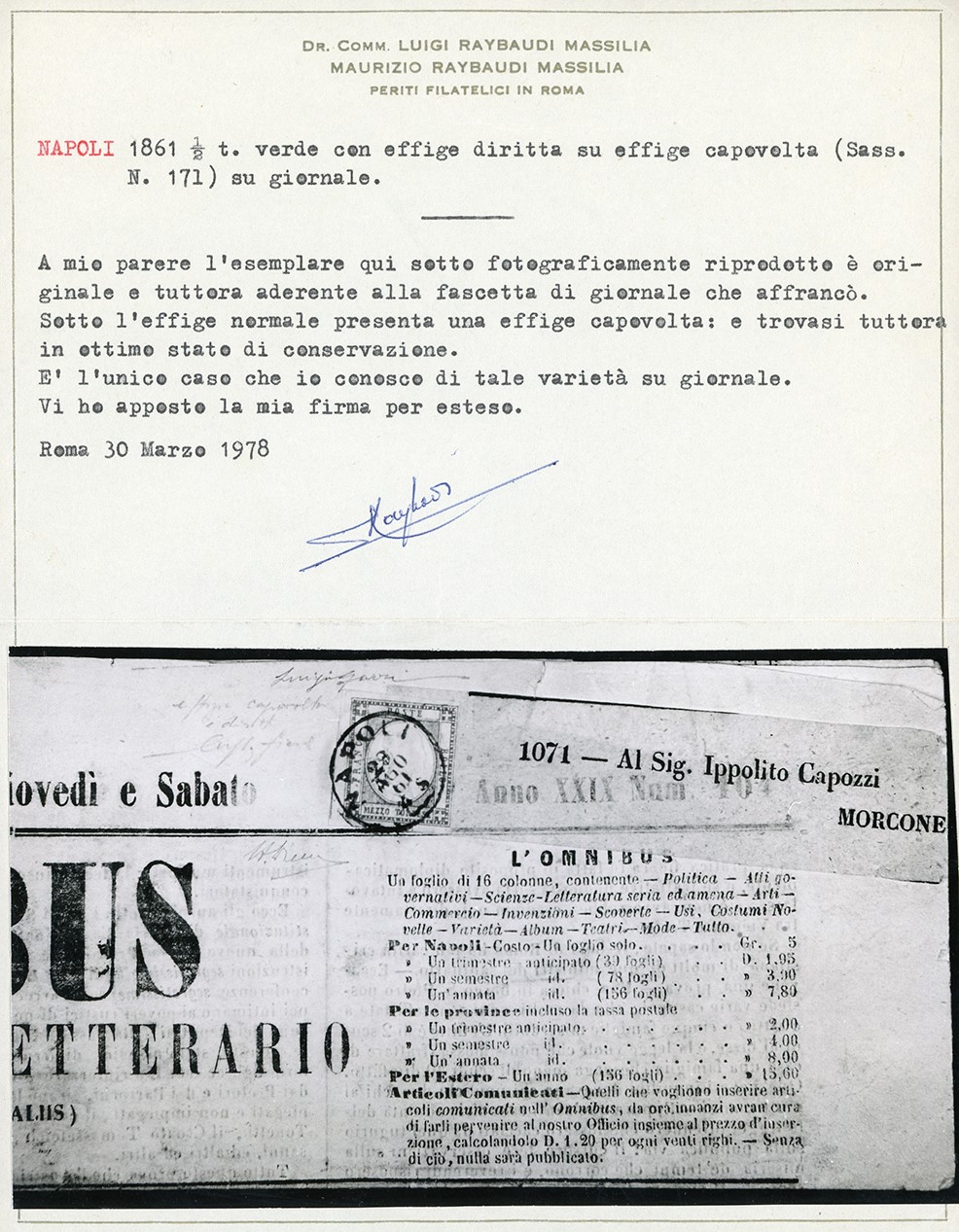 1861, 1/2 Tornese Verde con Effigie Capovolta e Dritta