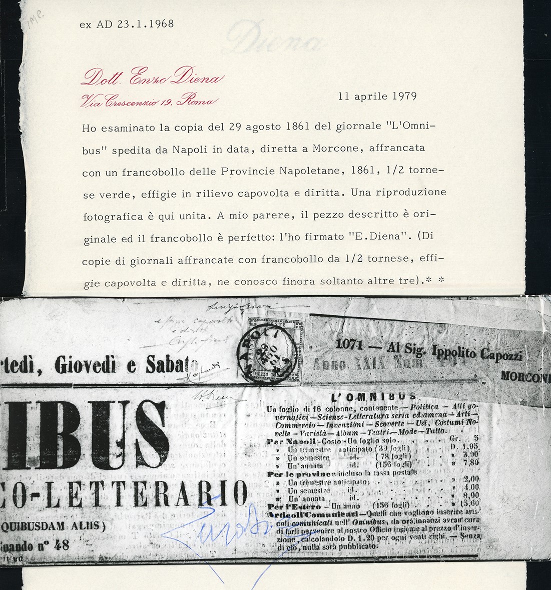 1861, 1/2 Tornese Verde con Effigie Capovolta e Dritta