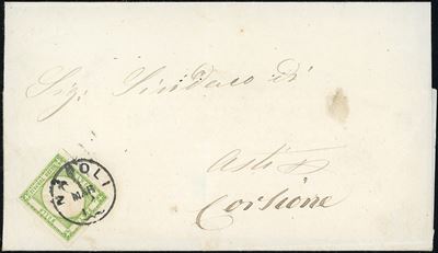 Italia, 1862 - 1/2 tornese verde su sovracoperta circolare da Napoli