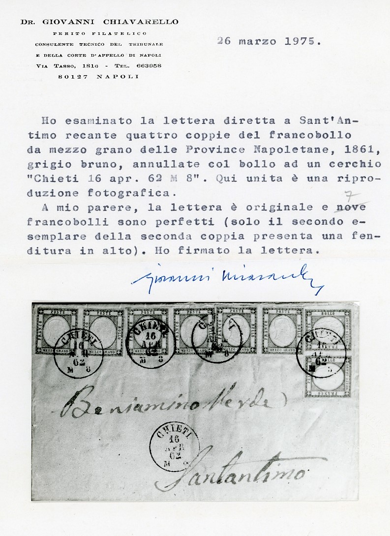 1862, 1/2 grano grigio bruno (18a), quattro coppie orizzontali perfette su fresca sovracoperta