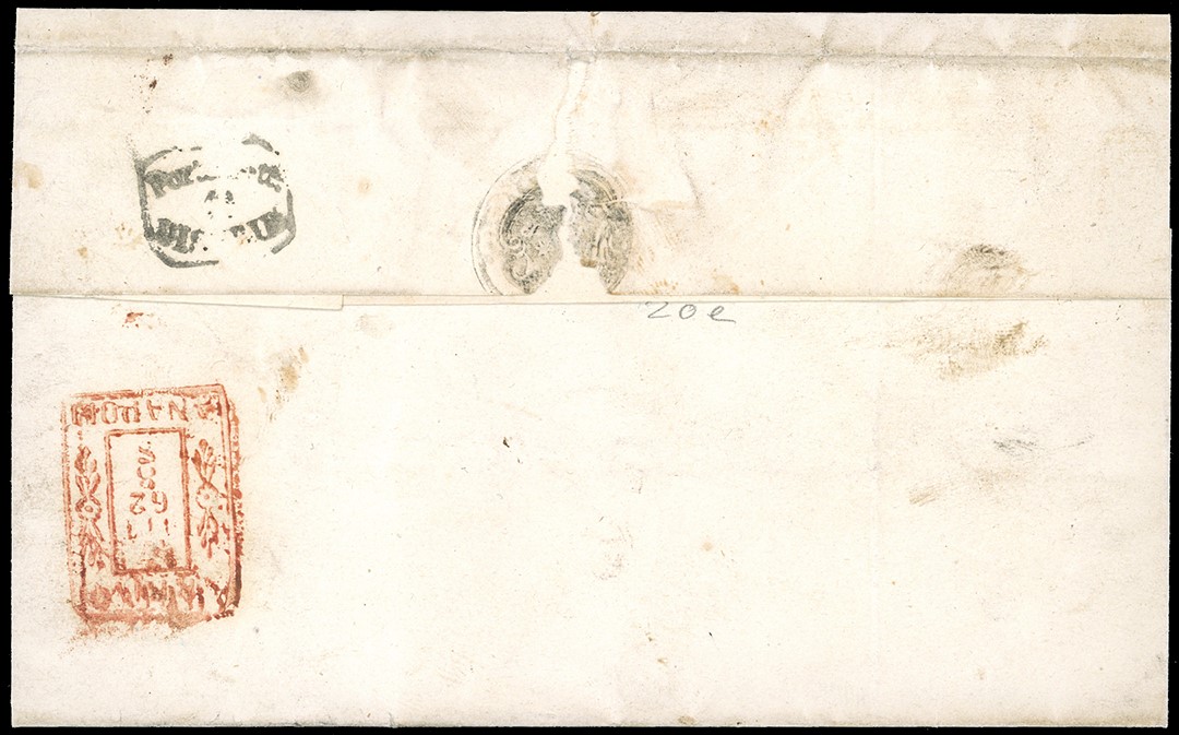1861, 2 grana indaco chiaro su lettera da Teano a Napoli, francobollo fuori uso