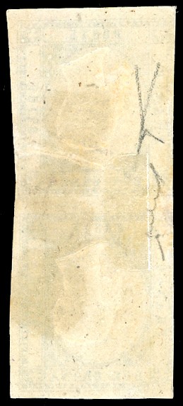 1861, 2 grana azzurro, effigie capovolta (20f), coppia verticale con margine sinistro intaccato