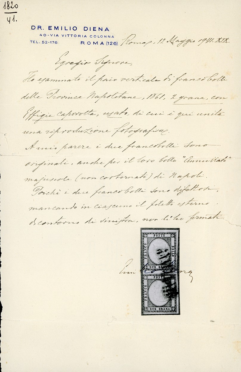 1861, 2 grana azzurro, effigie capovolta (20f), coppia verticale con margine sinistro intaccato