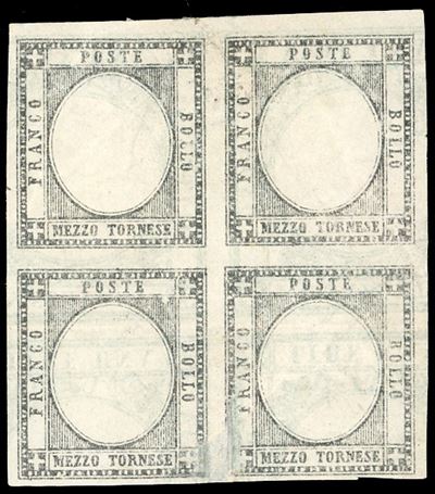 PROVE 1861 - 1/2 tornese, prova di macchina in nero e verde su carta sottile