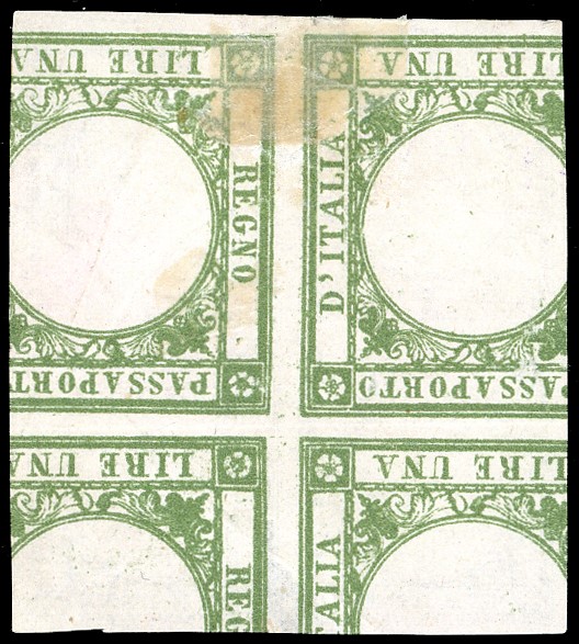 PROVE 1861 - 1/2 tornese, prova di macchina in nero e verde su carta sottile