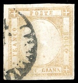 1861 - 10 grana giallo ocra, falso per posta del I tipo, effigie A (F5), usato, perfetto. Sorani, Cardillo.  - Auction Philately - Cambi Casa d'Aste