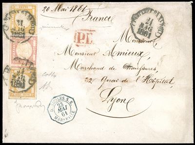 1861, 20 grana giallo arancio, 10 grana bistro arancio, I tipo, falsi per posta con effigie di ti...