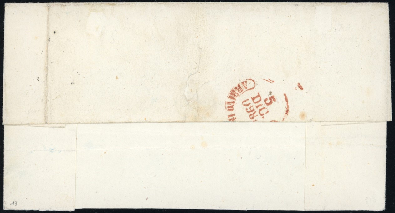 Terlizzi, Lineare + Svolazzo e Cerchio di Molfetta, 13 - 2 Grana (5), Lettera del 3/12/1860