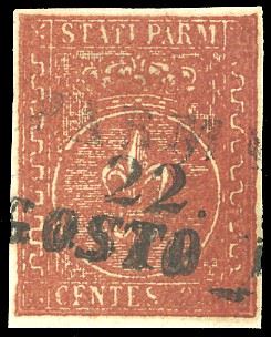 1855 - 25 cent. bruno rosso, varietà senza cifra 5 e cifra 2 parziale (8h), usato, perfetto. Molto bello. A.Diena, cert. Ferrario.