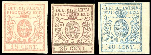 1857/59 - Terza emissione, serie completa (9/11), nuovi, gomma originale, leggera linguella, perfetti. A.Diena, cert. Ferrario.