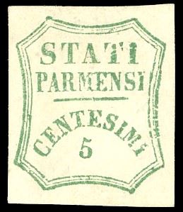 1859 - 5 cent. verde azzurro (12), nuovo, gomma originale, perfetto. Molto fresco. Emilio Diena, cert. Ferrario.