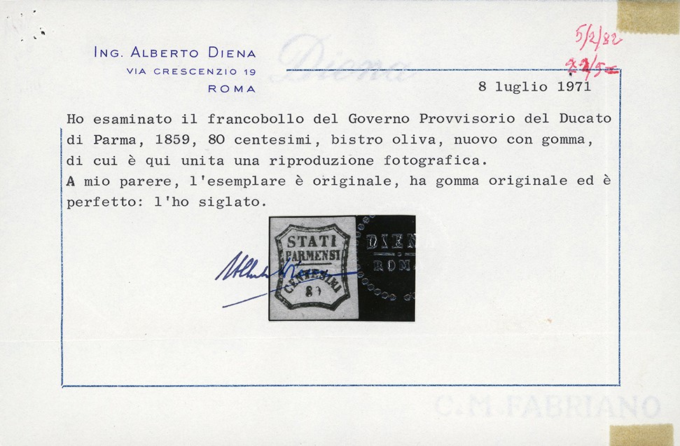 G. Oliva, Francobollo 80 cent. bistro oliva (18), varietà di stampa '0' incompleto, gomma origina...