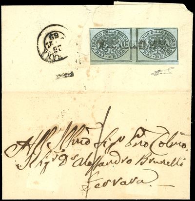 Ferrario, 1/2 baj grigio azzurro (1852), stampa con inchiostro pseudo-oleoso