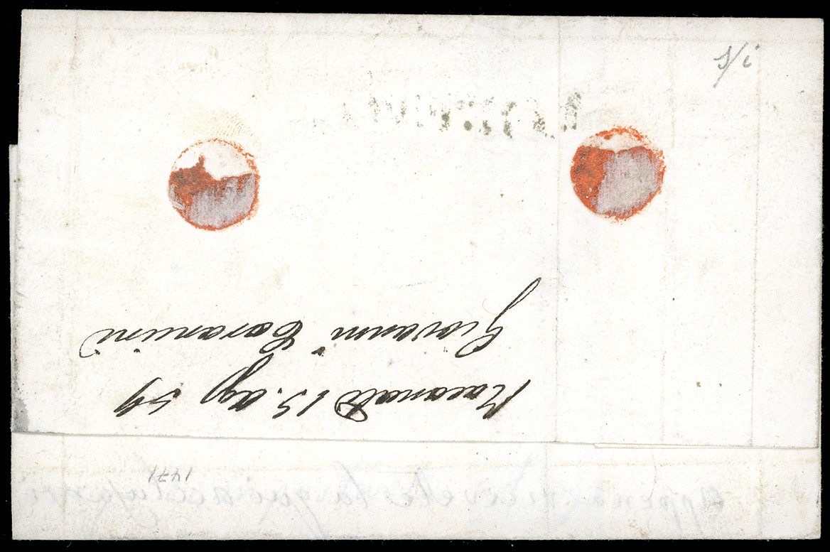 1859, 1 baj verde grigiastro su lettera con affrancatura rara
