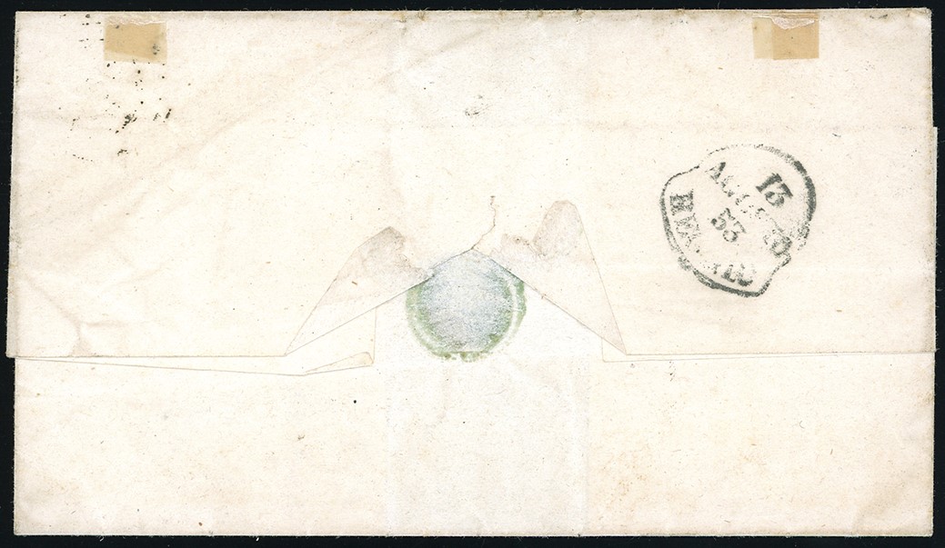 1853, 4 baj bruno grigio chiaro, coppia orizzontale su lettera da Ancona a Reggio di Modena
