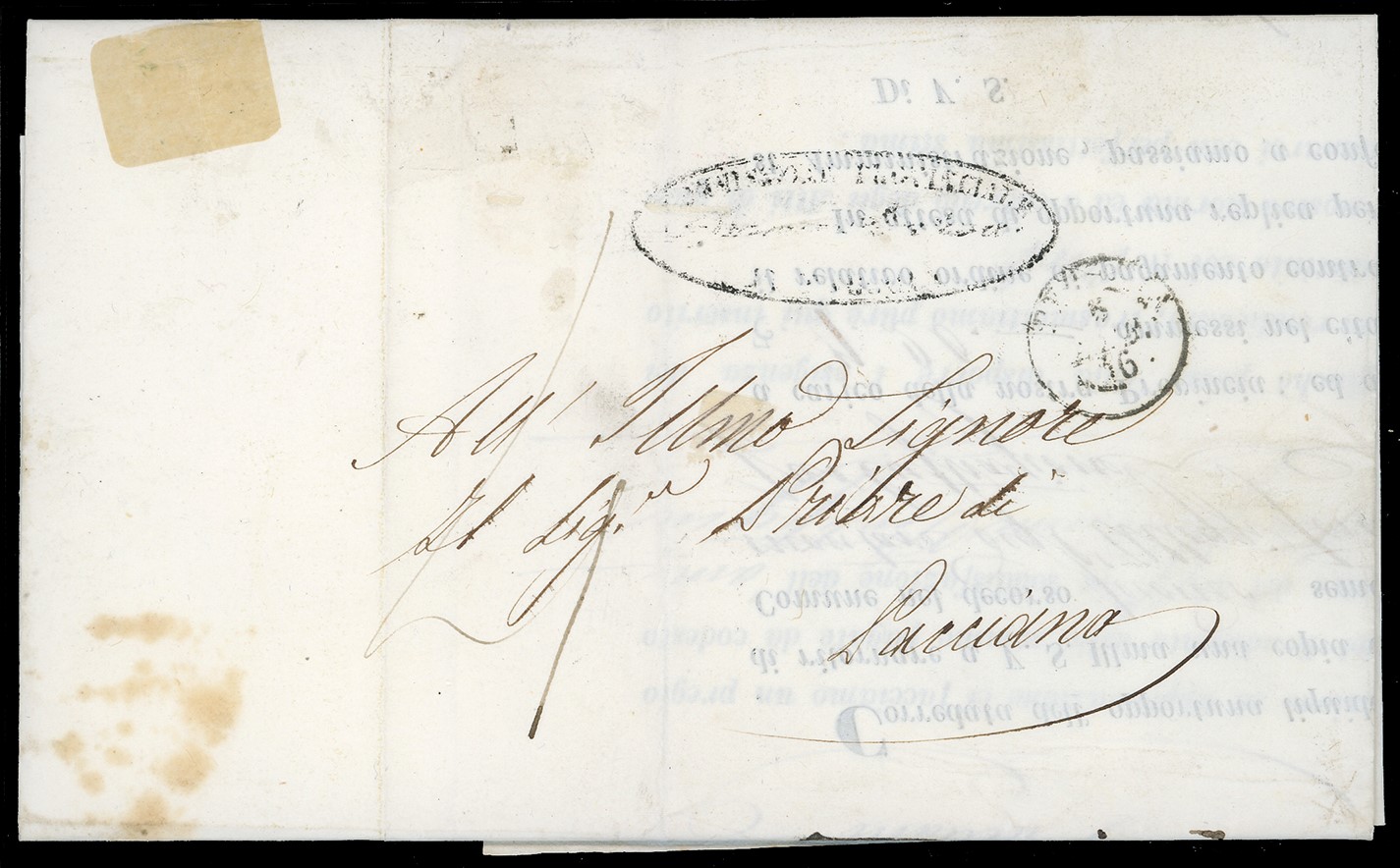 1856, 4 baj in bruno grigio chiaro, affrancatura su lettera da Perugia a Paciano