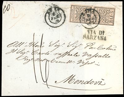 1854, 5 baj rosa chiaro, coppia verticale con interspazio di gruppo