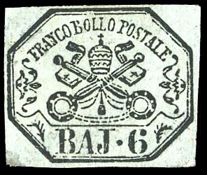 1852 - 6 baj grigio verdastro (7), nuovo, gomma originale, perfetto. Cert. Ferrario.  - Asta Filatelia - Cambi Casa d'Aste