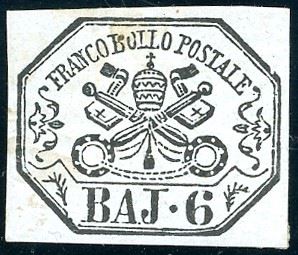 1864 - 6 baj lilla grigio (7A), nuovo, gomma originale, lieve traccia di linguella, perfetto. Molto fresco. Cert. Ferrario.