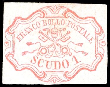 1852 - 1 scudo rosa carminio (11), gomma originale, perfetto. Em. e A.Diena, cert. Ferrario.