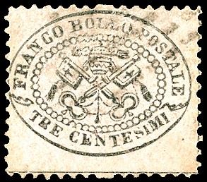 1868, Francobollo da 3 centesimi grigio rosa (23), esemplare usato