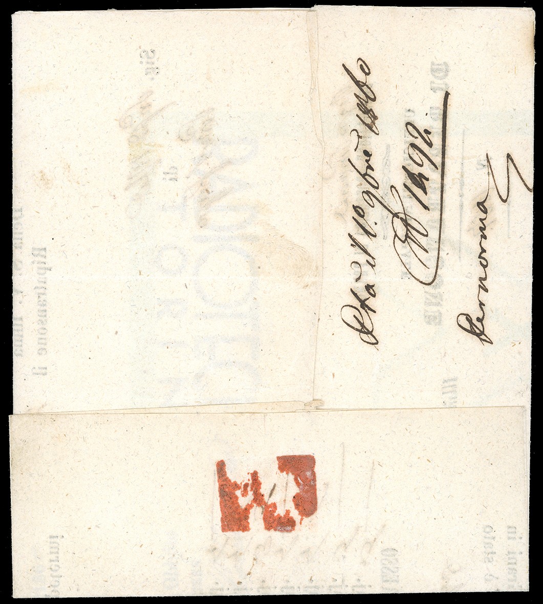 1860, 5 cent. verde oliva chiaro IV emissione di Sardegna (13Bb), lettera con timbri postali di R...
