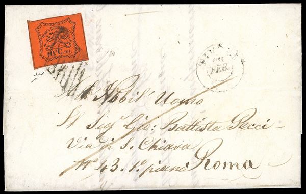 PALOMBARA, Cart. punti 13 - 10 cent. (17), perfetto e ben marginato, su fresca lettera del 28/8/1868 per Roma. Chiavarello, cert. Ferrario.