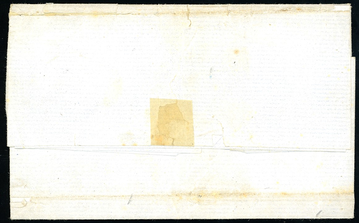1859, 8 baj bianco frazionato verticalmente su lettera da Bologna a Cento