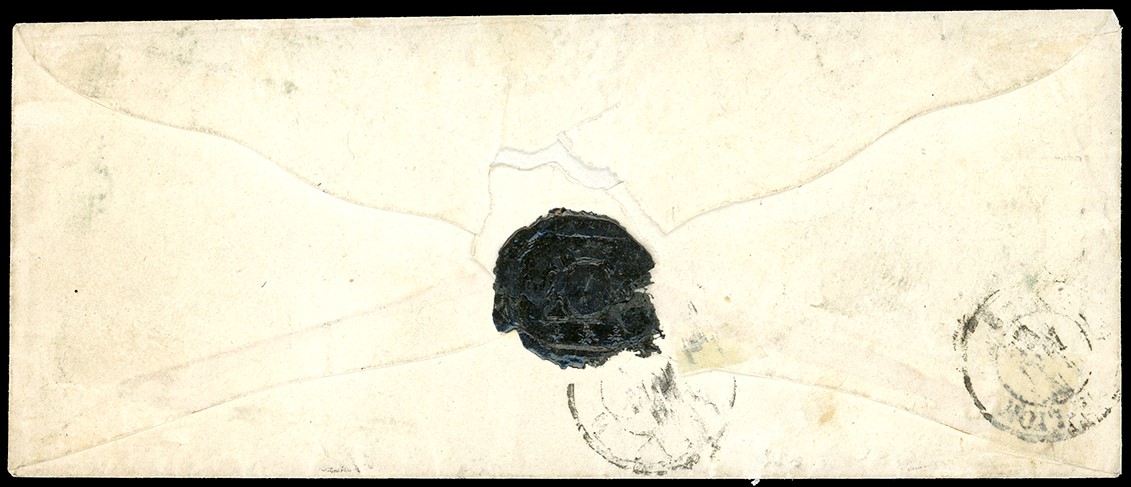 1853, Francobollo da 5 cent. nero e 40 cent. rosa su busta da Thonon a Parigi