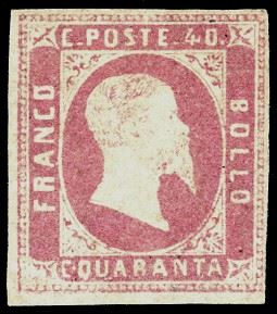 1851 - 40 cent. rosa (3), nuovo, gomma originale, lieve traccia di linguella, perfetto e ben marginato. Emilio e Alberto Diena, cert. Ferrario ed Enzo Diena 1989.