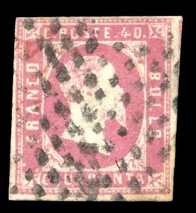 1851 - 40 cent. rosa (3), usato, perfetto. Cert. Ferrario.