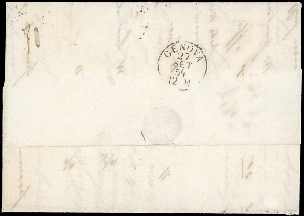 1854, 40 cent. rosa chiaro su lettera da Torino a Genova, leggermente intaccato