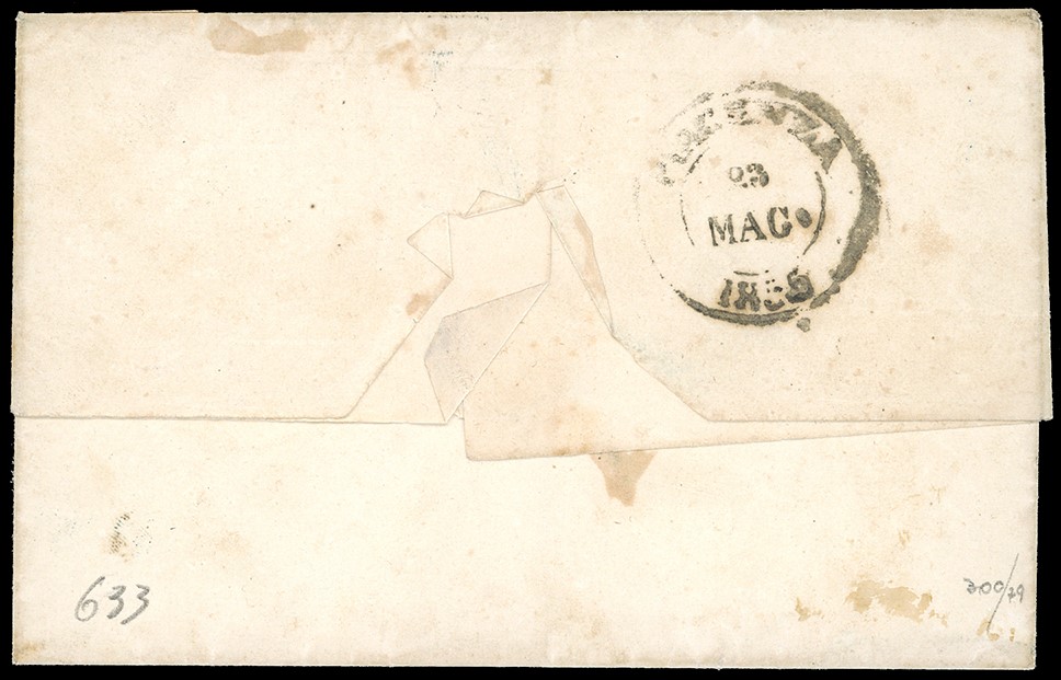 Francobolli, 1855 - 5 cent. verde giallo e 20 cent. azzurro, coppia orizzontale su lettera