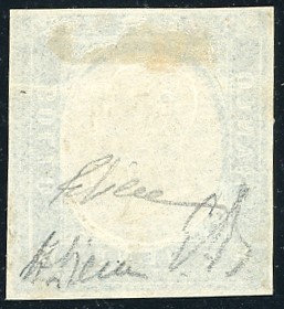 1854 - 20 centesimi azzurro, nuovo senza gomma, certificato Emilio e Alberto Diena