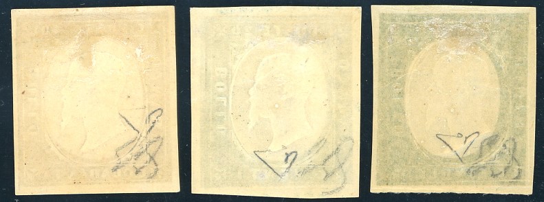 1854, Terza emissione, serie completa di francobolli non emessi (10/12), gomma originale