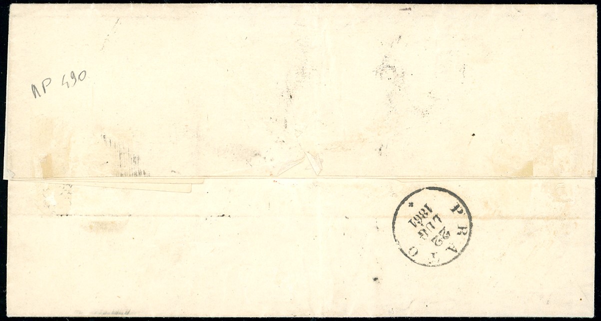 1861, 10 centesimi grigio bistro chiaro, effigie capovolta (14Cc) su lettera da Firenze a Prato
