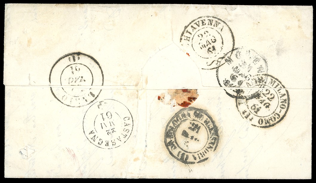 1861, 20 centesimi azzurro scurissimo (15c), due esemplari su lettera da Sassuolo