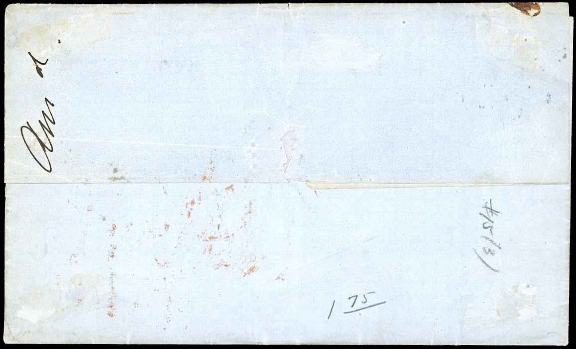 1862, 80 cent. giallo arancio, tre esemplari su lettera da Genova a New York